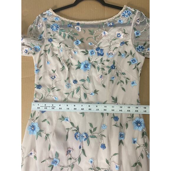 ADRIANNA PAPELL DRESS 6 FLORAL EMBROIDERED BEADED SHEATH SHORT COCKTAIL BEIGE - Picture 15 of 16